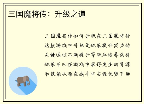 三国魔将传：升级之道